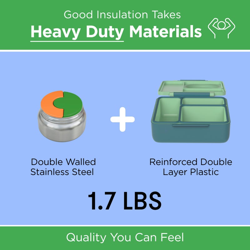 أومي صندوق طعام أومي بوكس ​​بينتو للأطفال - صندوق غداء بينتو معزول مع وعاء طعام معزول بتفريغ الهواء مانع للتسرب - 3 أقسام، منطقتان لدرجة الحرارة (أزرق الوحش) - Image 4